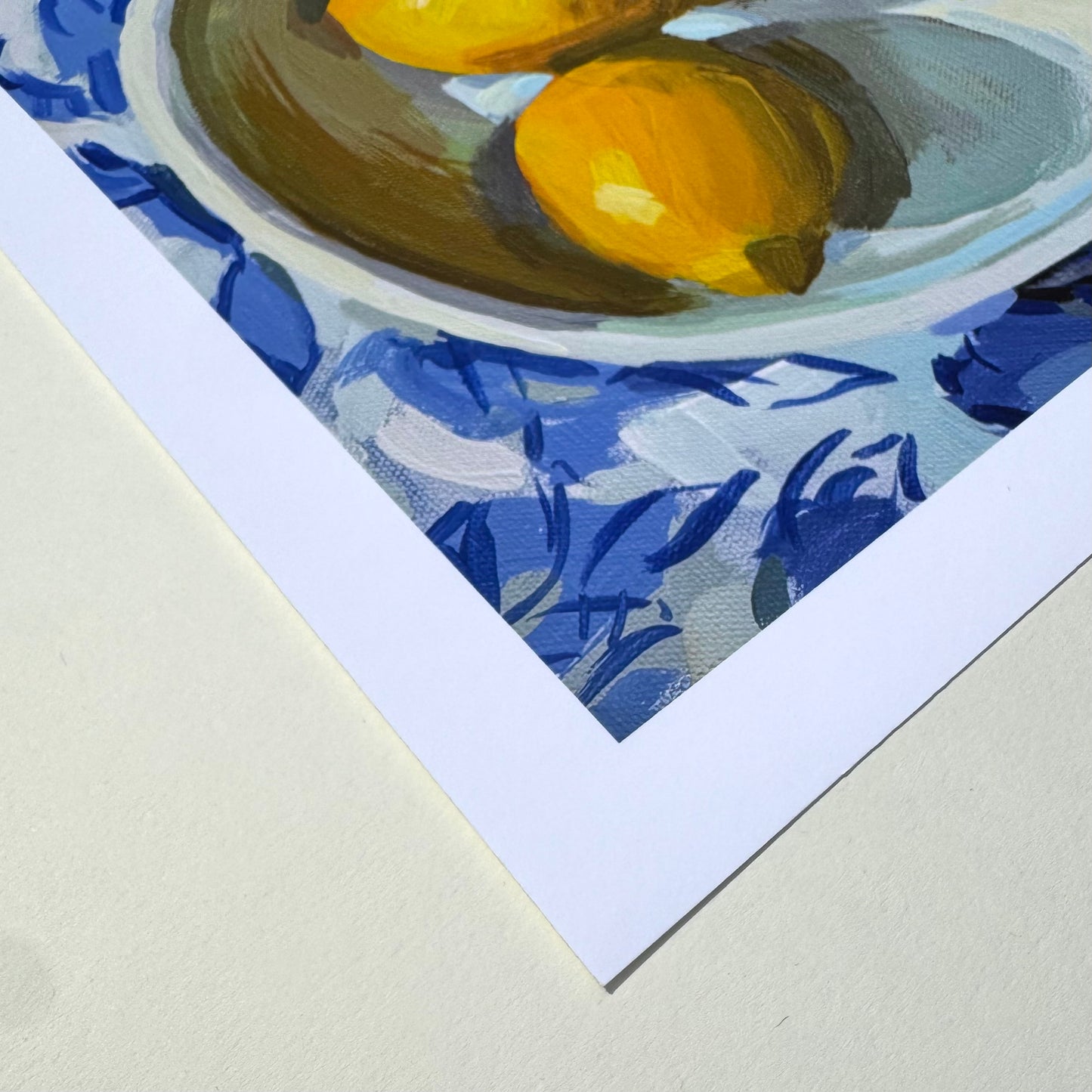 Lemons On Blue Pattern Print