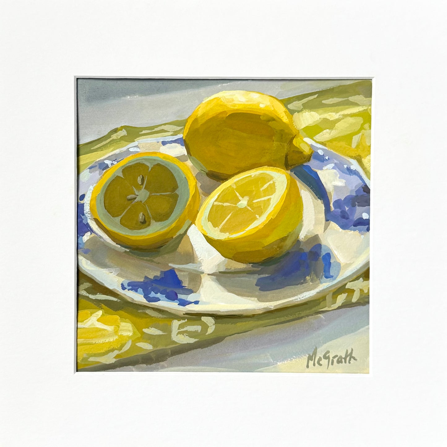 Lemon on Blue and White Plate