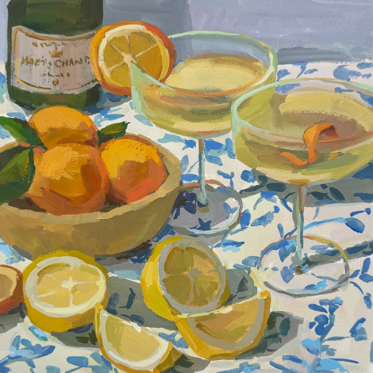 Bubbly and Citrus on Blue Pattern