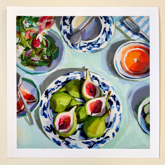 Figs on Blue and White Print