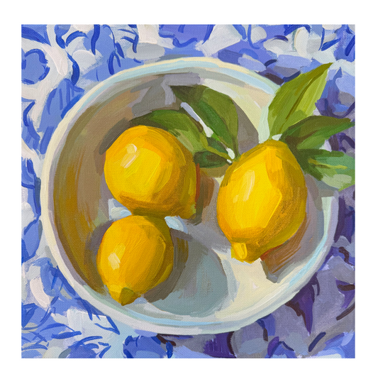 Lemons On Blue Pattern Print