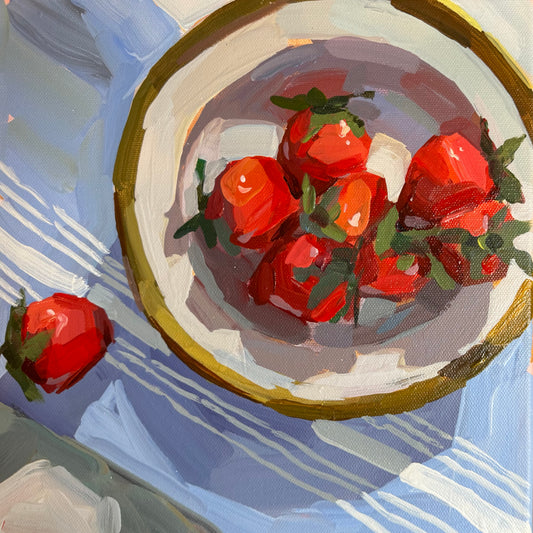 Strawberries in Gold Rimmed Bowl